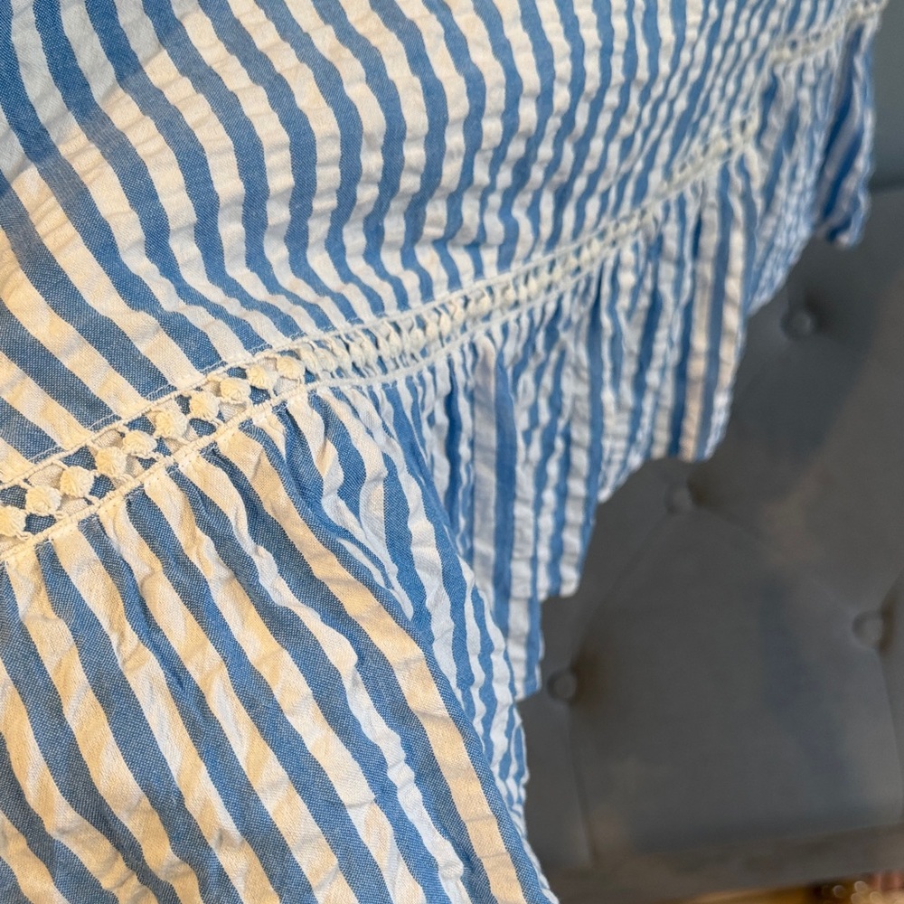 Crown & Ivy Striped Blue & White Sleeveless Tassel Tunic Dress - Picture 5 of 7